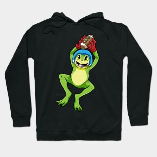 Frog as Footballer with Football and Helmet Hoodie